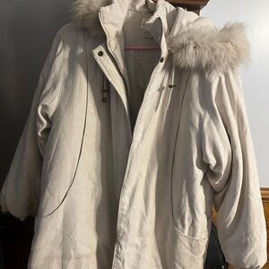 St. John's Bay Cream Puffer Jacket with Faux Fur Hood